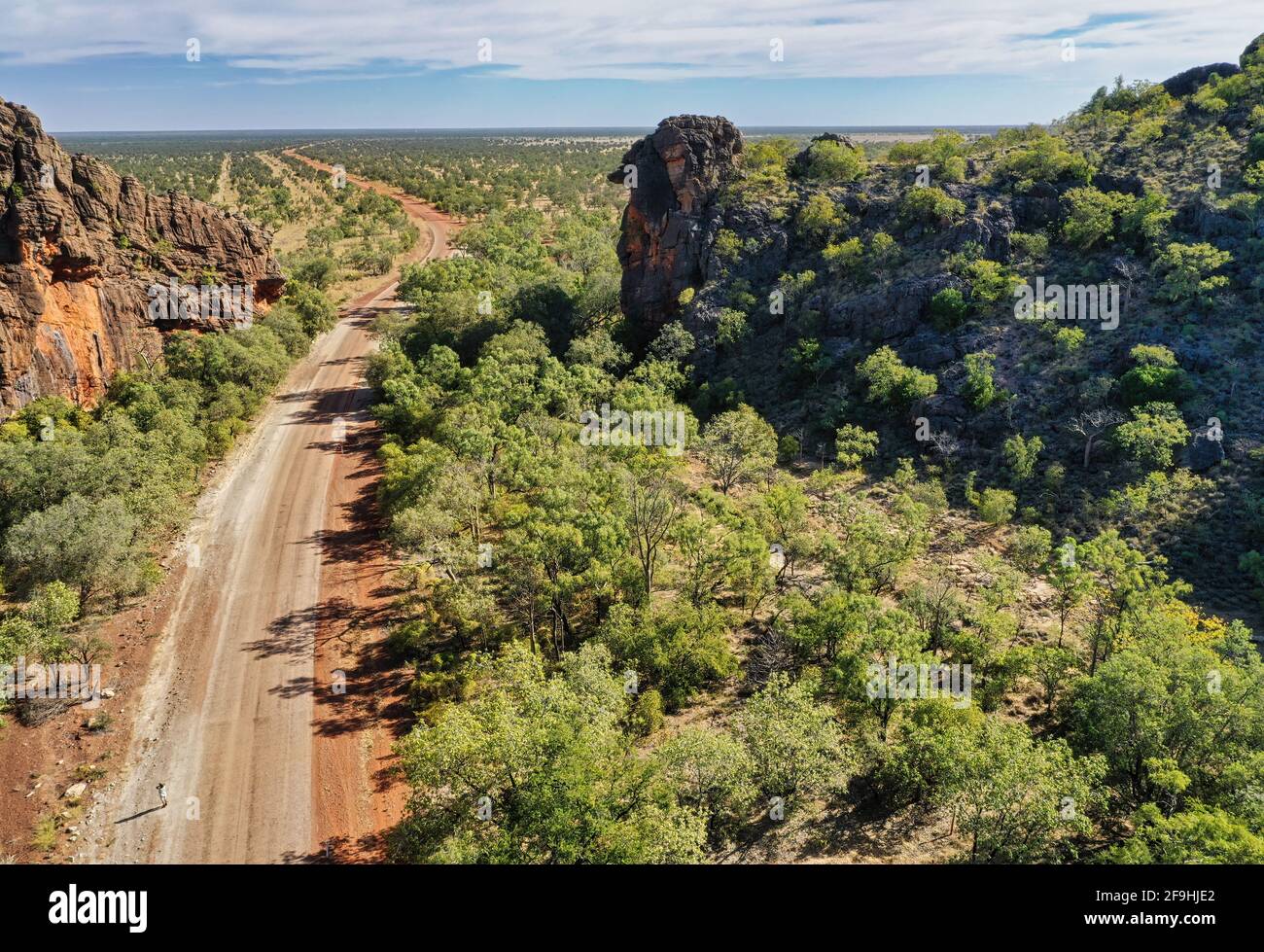 Vue aérienne de Gibb River Road une longue saleté rugueuse route de l'outback Banque D'Images