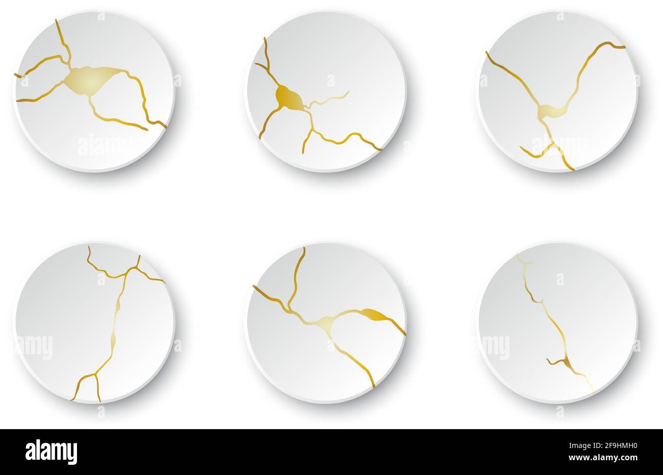 Ensemble de fissures Kintsugi or. Effet cassé et craquelé, craquelure et texture endommagée. Les illustrations vectorielles peuvent être utilisées pour les décorations kintsugi, les murs Illustration de Vecteur