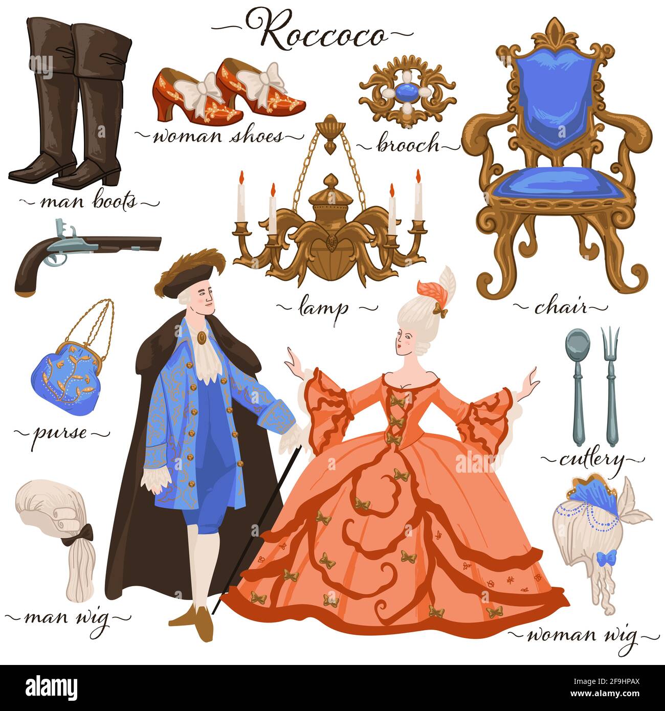 Rococo histoire époque vêtements et mobilier vecteur Illustration de Vecteur