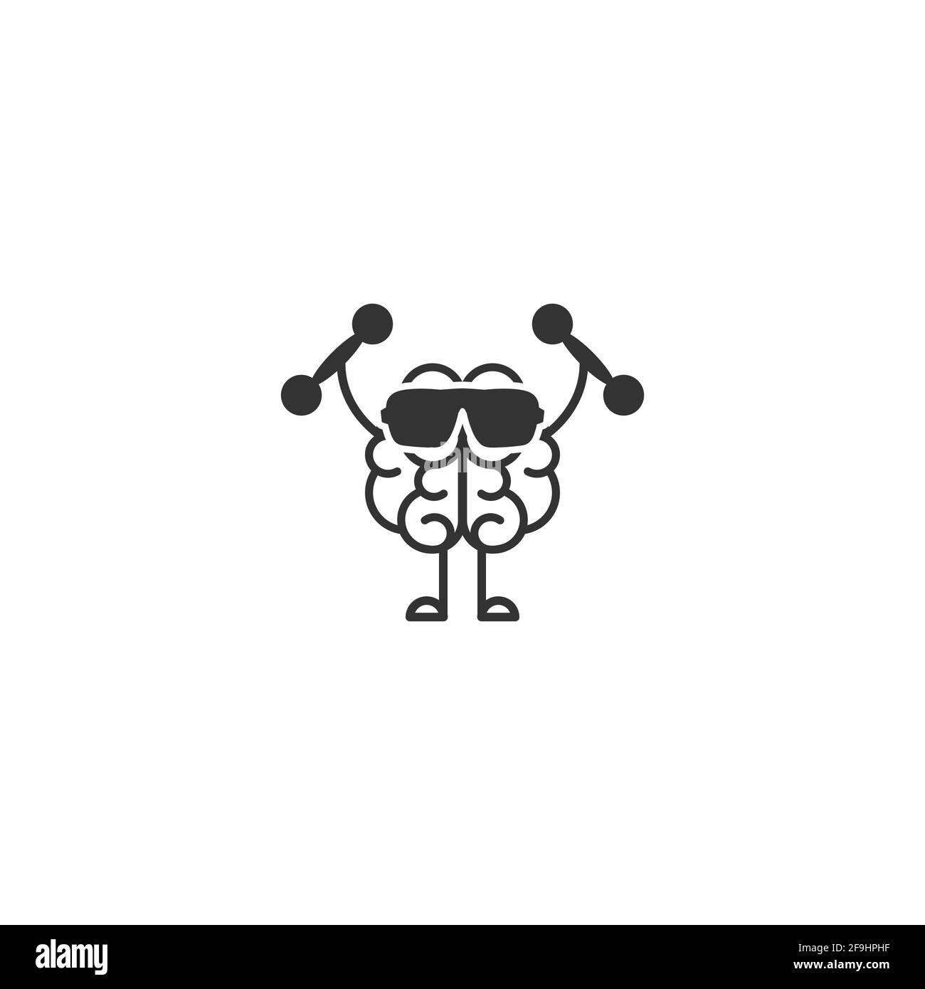Cerveau noir avec haltères et icône de lunettes de soleil. Intellect, psychologie, savoir pictogramme simple isolé sur blanc. illustration vectorielle plate. Creati Illustration de Vecteur