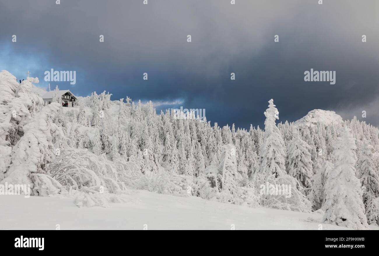 Paysage en hiver. Grand Arber, Forêt de Bohême, Bavière, Allemagne Banque D'Images