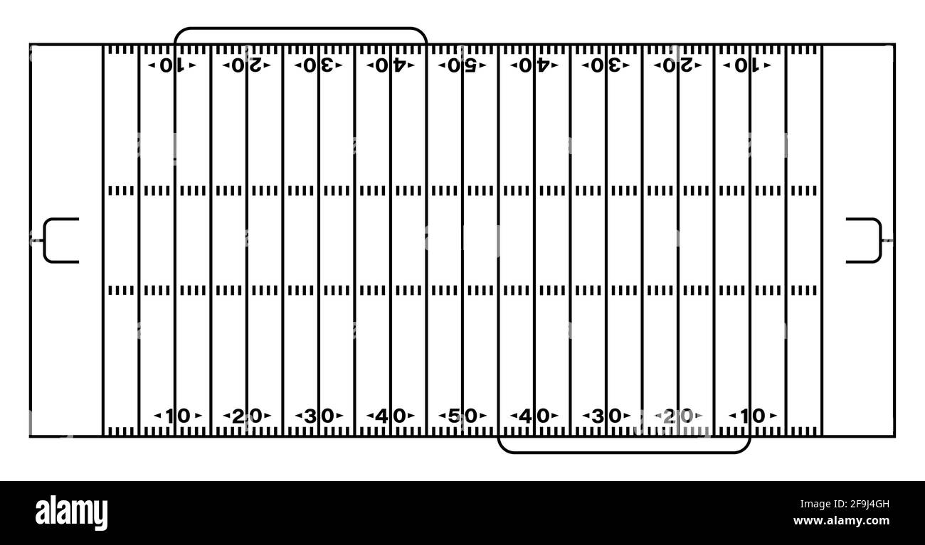 lignes de marquage du terrain de football américain. Vue de dessus du terrain de football Outline. Terrain de sport pour les loisirs actifs. Vecteur Illustration de Vecteur