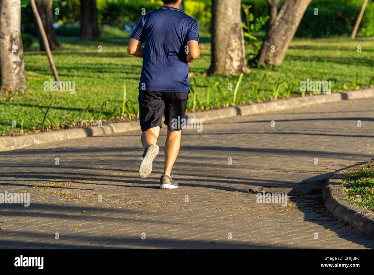 Homme sportif courant et jogging dans le parc, concept de mode de vie sain Banque D'Images