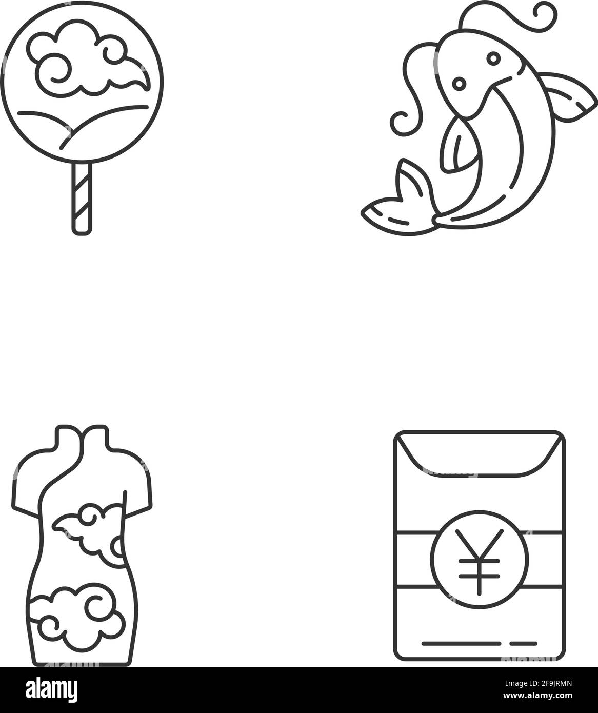 Ensemble d'icônes linéaires de traditions asiatiques Illustration de Vecteur