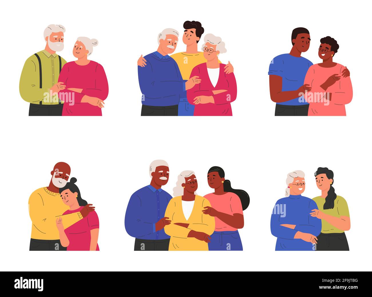 Enfants avec parents et grands-parents. Illustration de Vecteur