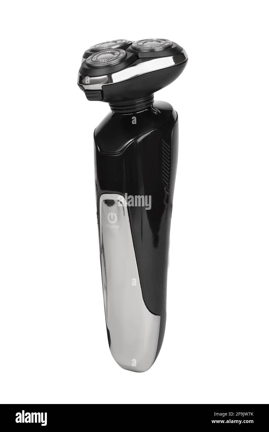 Vue latérale du rasoir électrique sans fil. Rasoir sans fil moderne, isolé sur fond blanc. Banque D'Images