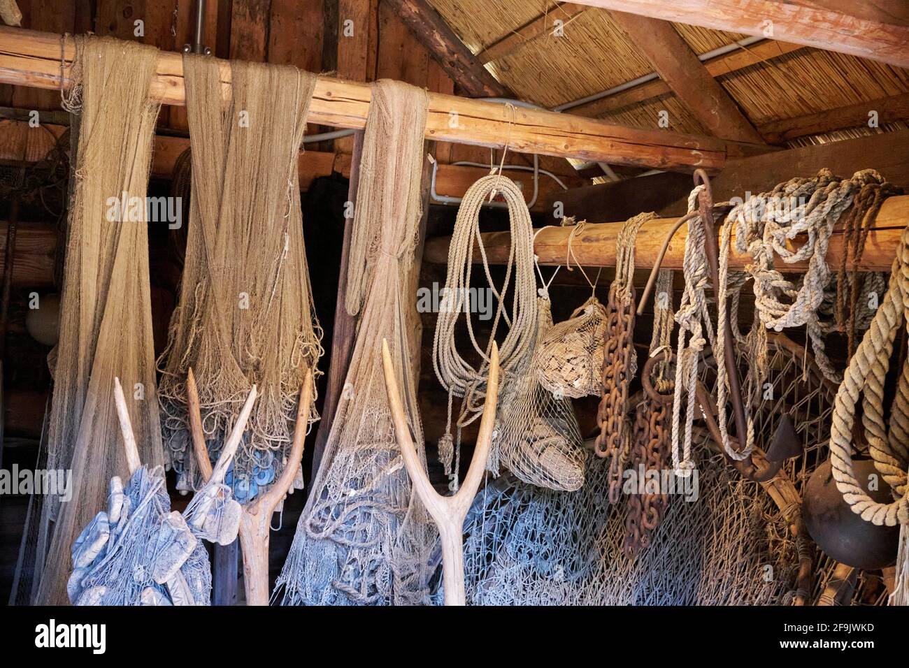 Deuxième half de 19 siècle de Fishnet dans le village de pêcheurs de Kauguri, Musée en plein air de Jurmala, Lettonie Banque D'Images