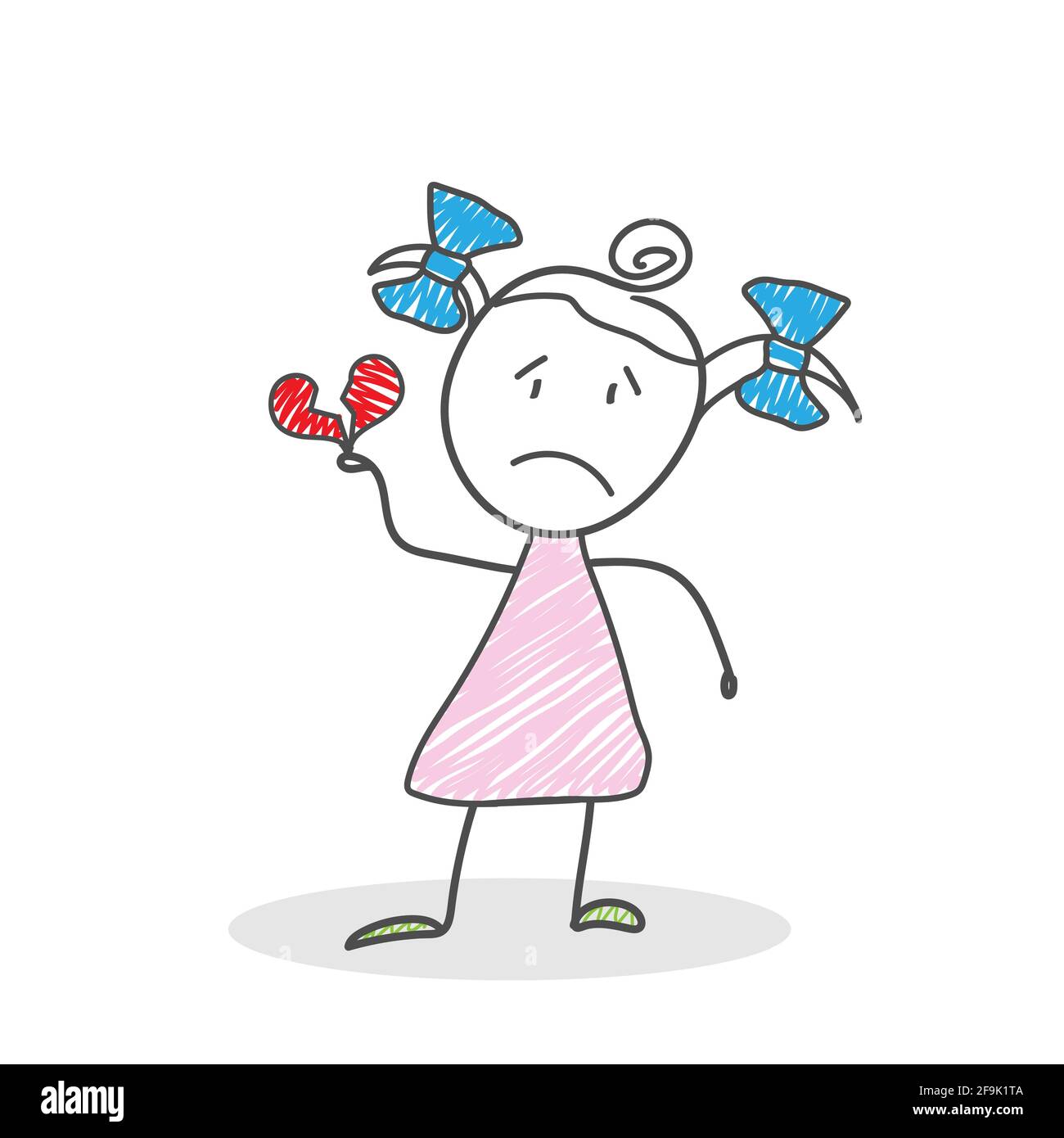 Personnage De Dessin Anime D Une Fille Triste Avec Un Coeur Brise Dans Sa Main Icone Lineaire Modifiable Simple Style Plat Image Vectorielle Stock Alamy
