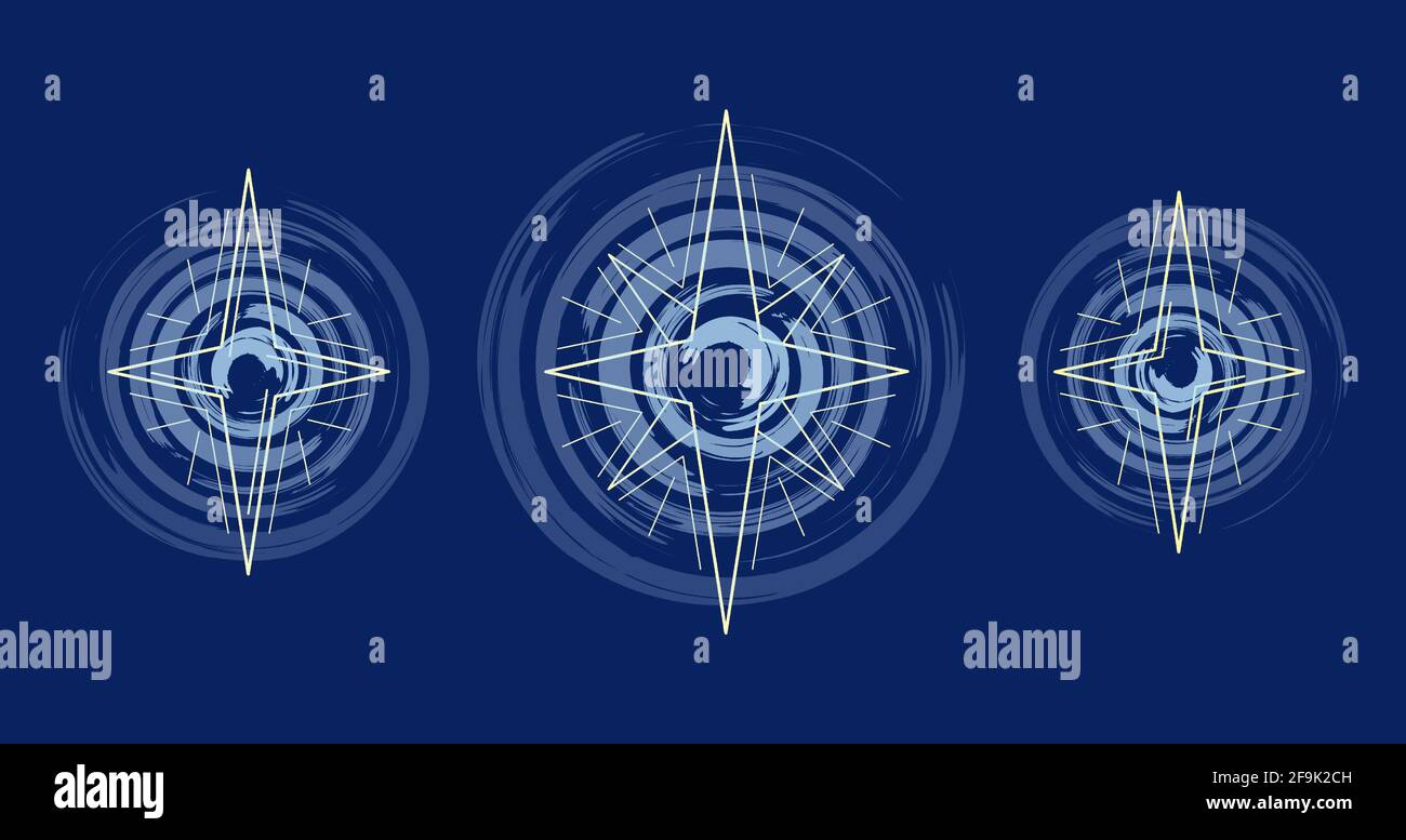 Jeu d'étoiles d'illustration de dessin au trait avec une lueur allumée un arrière-plan bleu foncé Illustration de Vecteur