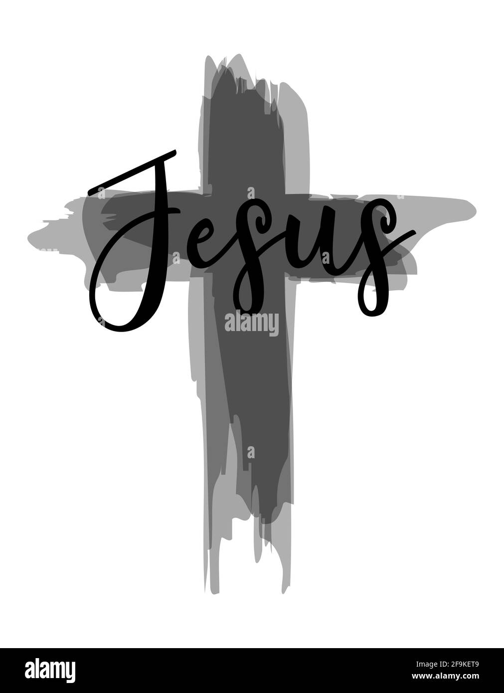 Jésus - texte écrit à la main calligraphie vectorielle lettrage en forme de croix. Citation du christianisme pour la conception. Affiche typographique. Tatouage. Illustration de Vecteur