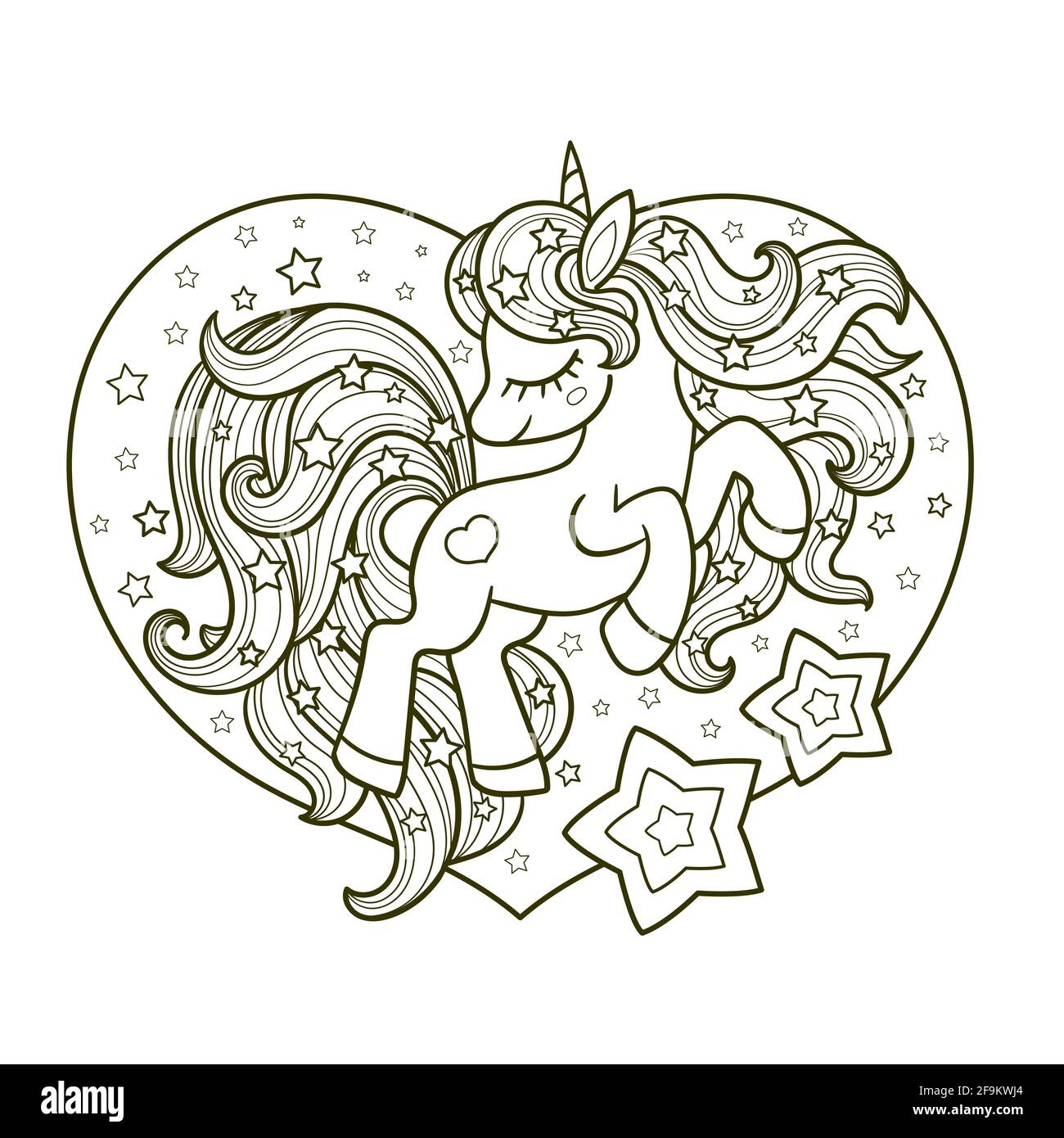 Une jolie licorne avec une longue queue et une longue manne. Vecteur Illustration de Vecteur