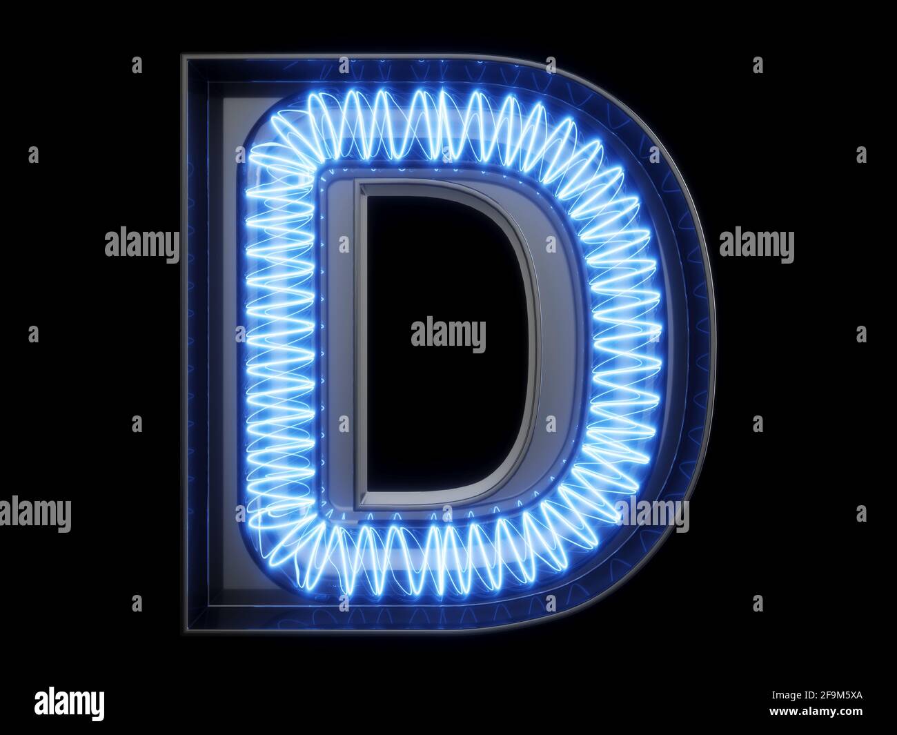 Lumineux ampoule de caractère d'alphabet lettre font. Vue avant de la capitale illuminée symbole sur fond noir. Le rendu 3d illustration Banque D'Images