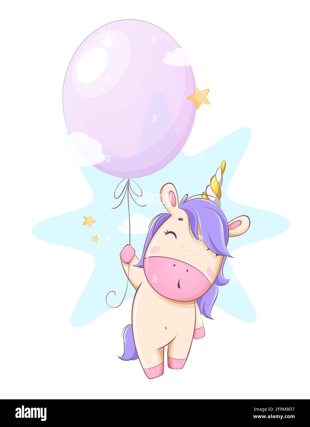 mignonne licorne volant sur le ballon. Personnage de dessin animé magique drôle unicorn. Utilisable à des fins d'impression, d'invitation et autres. Illustration du vecteur de stock Illustration de Vecteur
