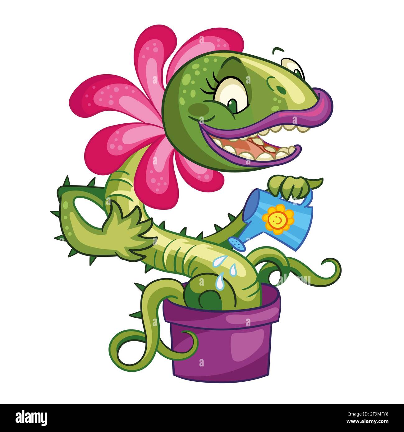 Coloré mignon fantastique fleur avec le vecteur de dents illustration isolée sur un fond blanc. Personnage de dessin animé. Pour l'impression et le design, les affiches, les nourristes Illustration de Vecteur