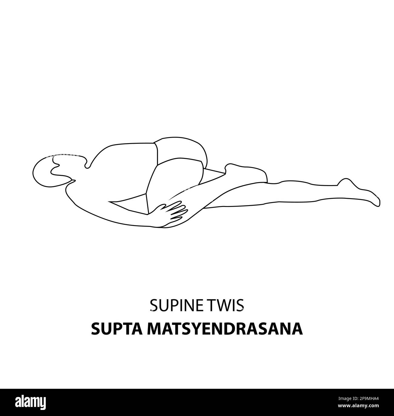 Homme pratiquant le yoga pose isolé contour Illustration. Homme allongé sur le sol en décubitus dorsal ou en décubitus dorsal, icône de la ligne Yoga Asana Illustration de Vecteur
