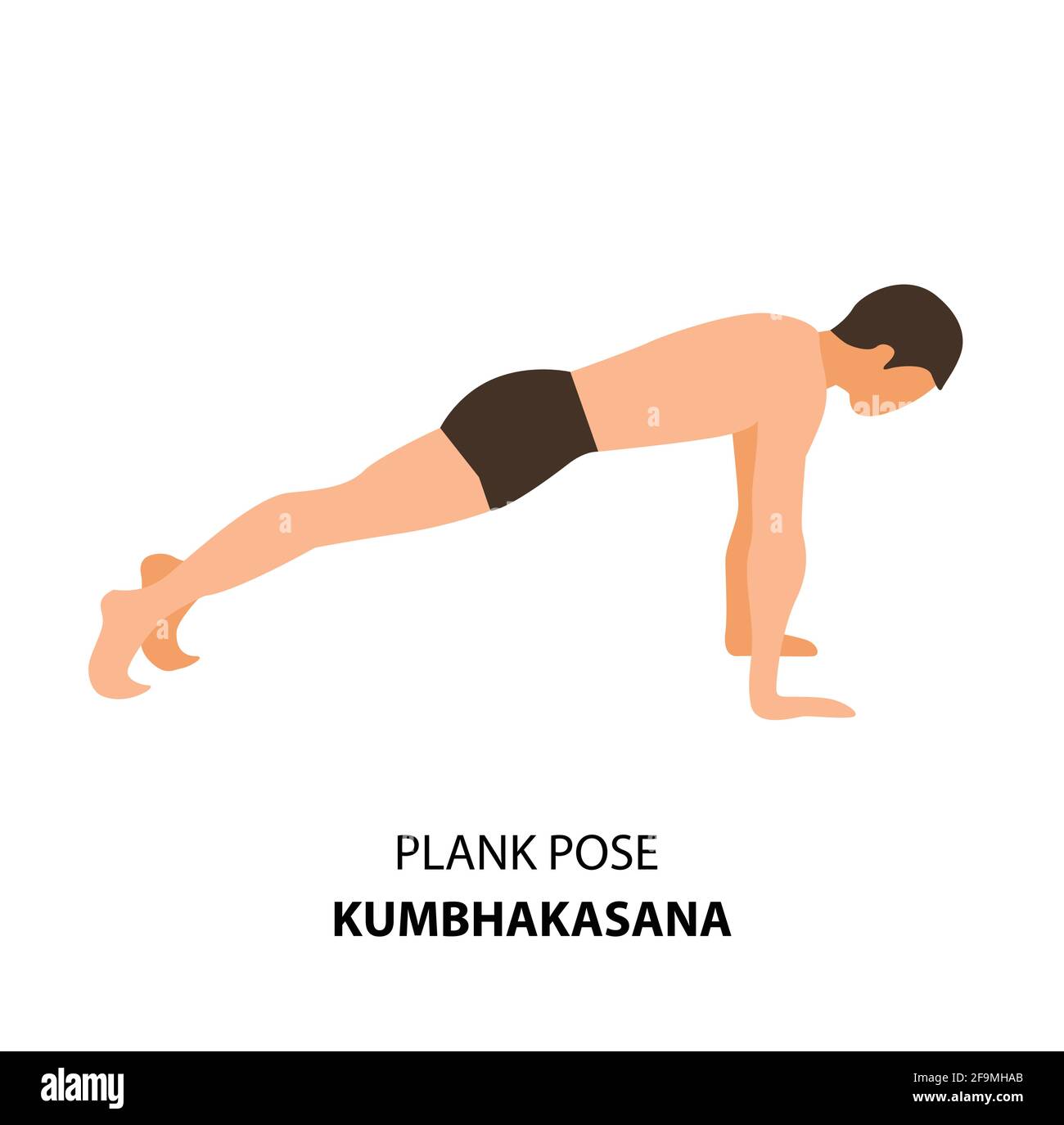 Homme pratiquant le yoga pose isolé Vector Illustration. Homme debout dans la posture de Plank ou Kumbhakasana, icône de Yoga Asana Illustration de Vecteur