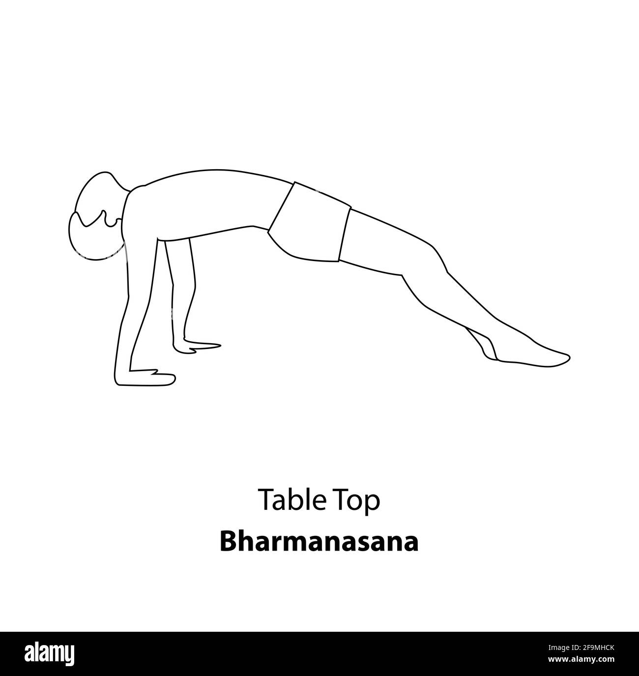 Homme pratiquant le yoga pose isolé contour Illustration. Homme debout dans Table Top pose Yoga ou Bharmanasana, icône de la ligne de Yoga Asana Illustration de Vecteur