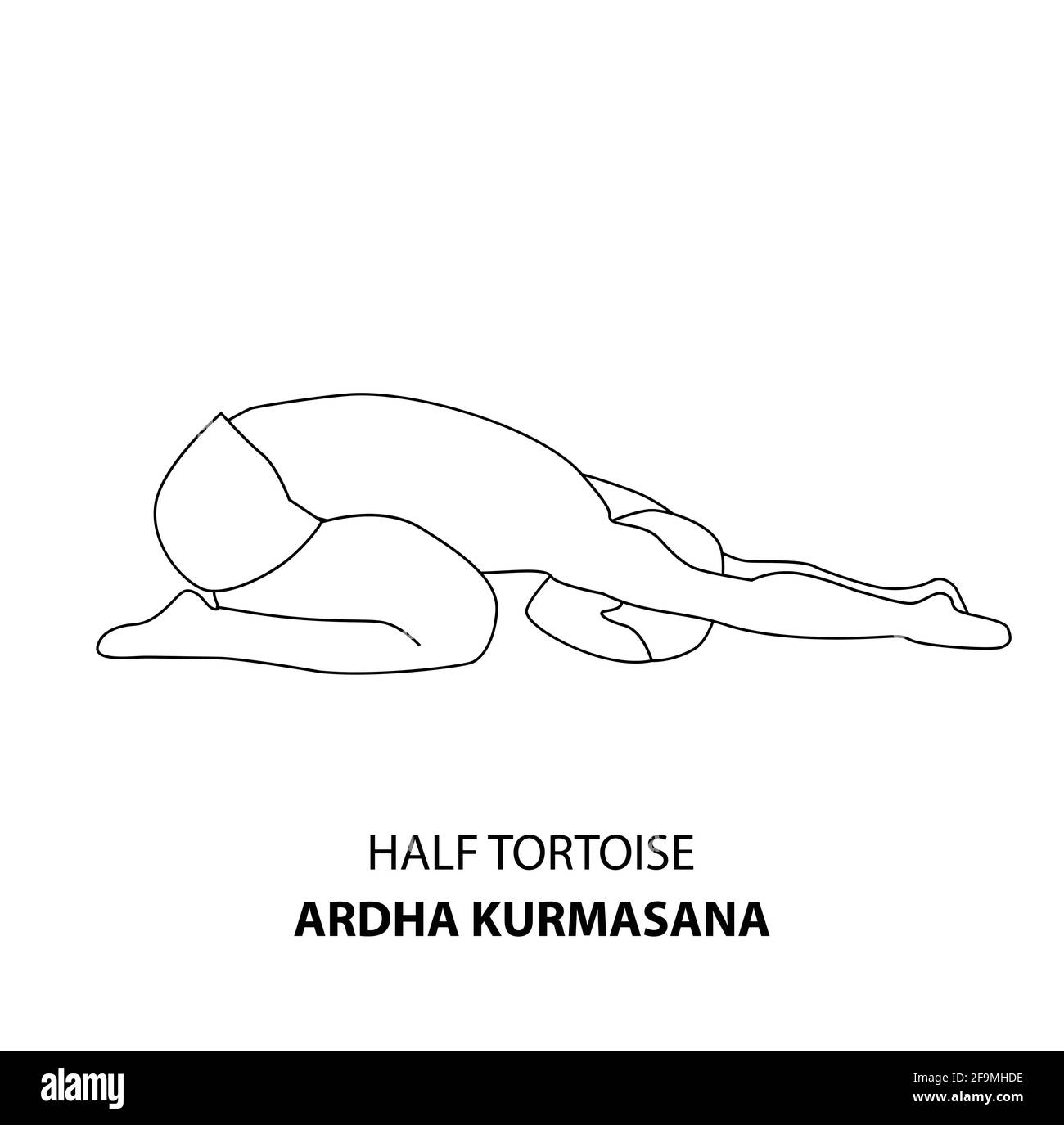 Homme pratiquant le yoga pose isolé contour Illustration. Homme debout dans la moitié de la tortue pose, ardha kurmasana, icône de la ligne de Yoga Asana Illustration de Vecteur