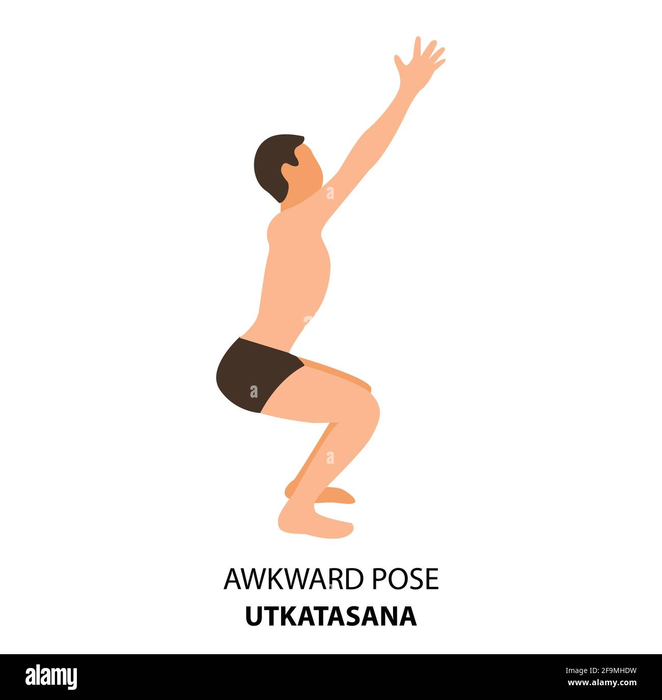 Homme pratiquant le yoga isolé Vector Illustration. Homme faisant la pose de yoga. Homme debout dans une posture embarrassante ou Utkatasana, icône Yoga Asana Illustration de Vecteur