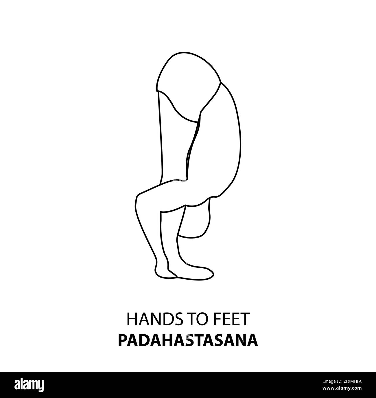 Homme pratiquant le yoga pose isolé contour Illustration. Homme debout entre les mains et les pieds pose, padahastasana, icône de la ligne de Yoga Asana Illustration de Vecteur