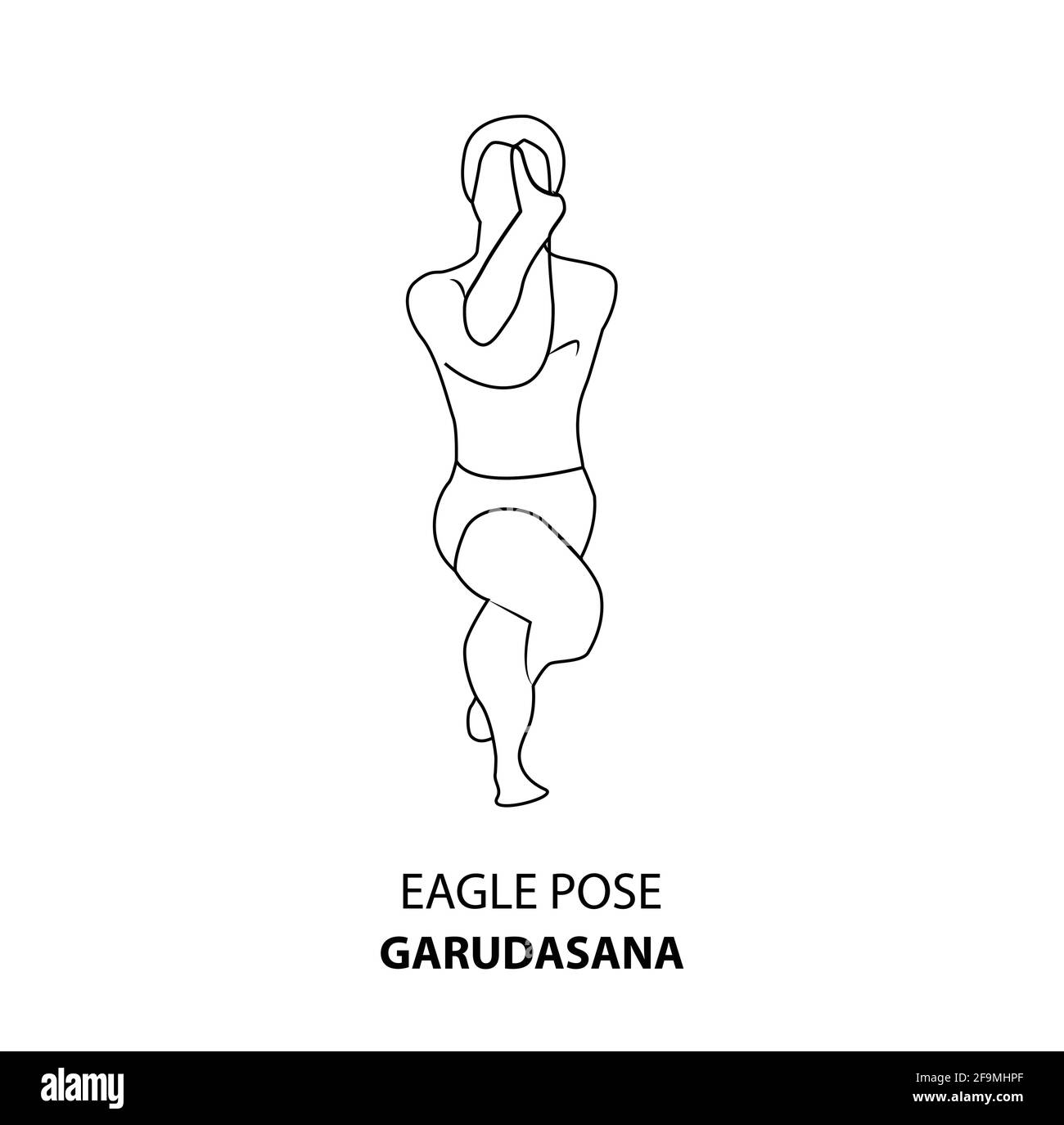 Icône de la ligne de yoga de l'homme pratiquant. Homme faisant la pose de yoga. Homme debout dans la posture d'aigle ou la posture de Garudasana, icône d'illustration de contour. Yoga Asana icône linéaire Illustration de Vecteur