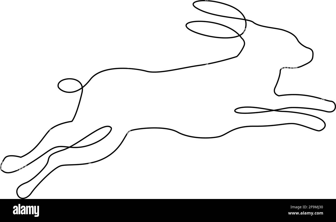 Icône de lapin de course à pied minimaliste One Line. Tatouage de lapin dessin de ligne, illustration vectorielle. Dessin libre d'une seule ligne de lapin sautant. Animaux de ferme o Illustration de Vecteur
