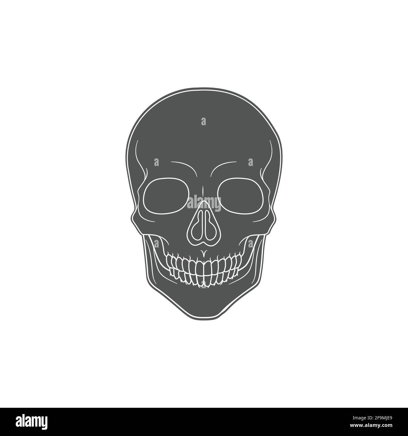 Illustration moderne minimaliste du vecteur d'icône de crâne humain. Squelette simple de l'icône de tête pour halloween ou concept de mort. Symbole crâne isolé sur blanc Illustration de Vecteur