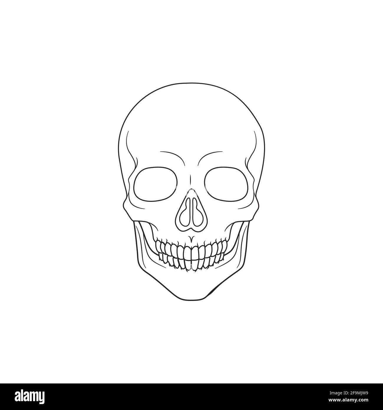 Illustration vectorielle de l'icône ModernHuman Skull Line. Squelette simple de l'icône de contour de tête pour halloween concept. Symbole crâne isolé Illustration de Vecteur