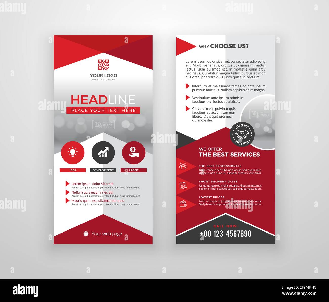 Double face DL flyer. Modèle de brochure ou de prospectus. Mise en page avec éléments modernes et espace photo. Illustration de Vecteur