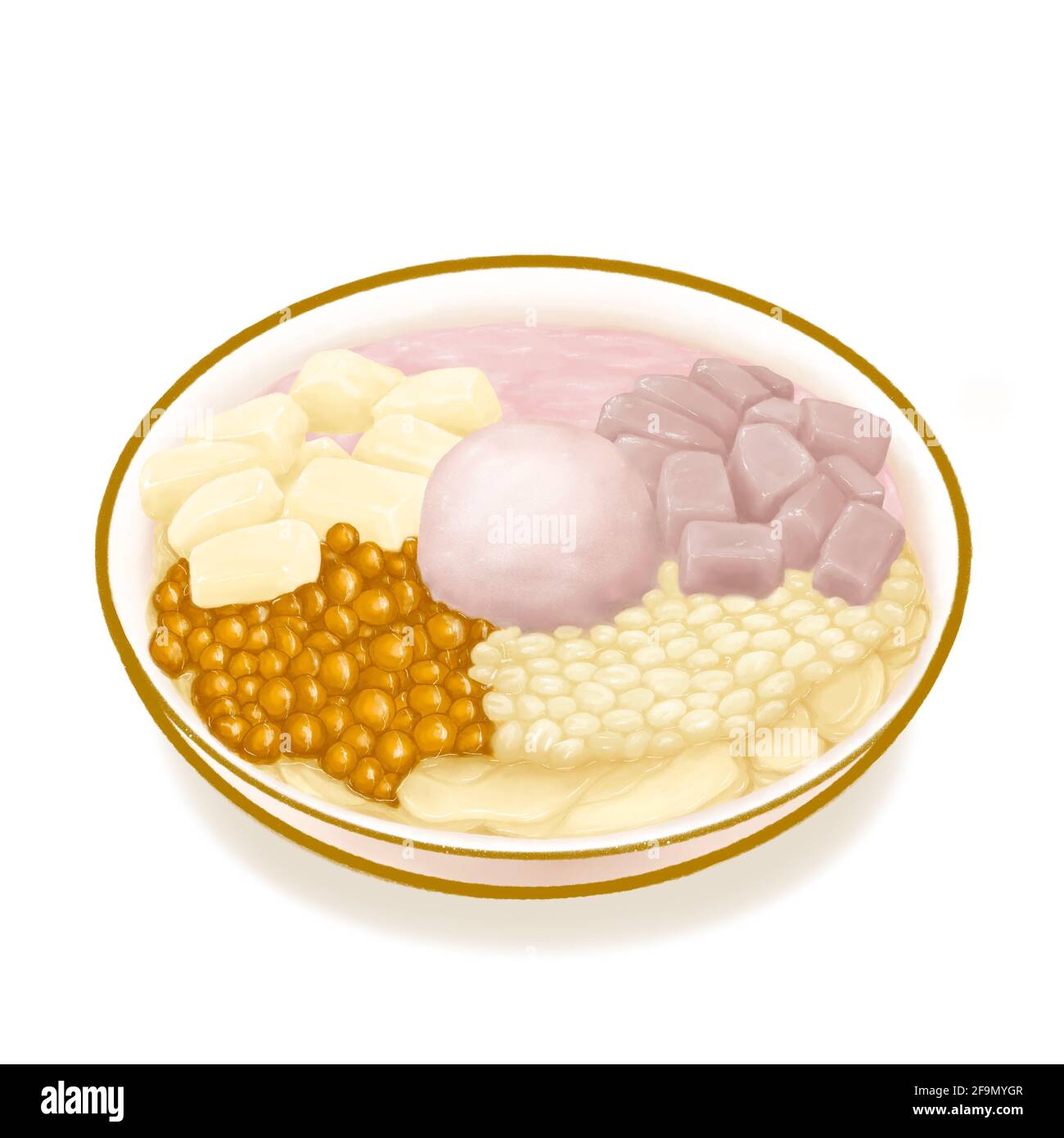 Taro boule de neige flocon de glace, une peinture numérique de la crème glacée traditionnelle taïwanaise et le dessert de soja brun isométrique cartoon ICON raster 3D illust Banque D'Images