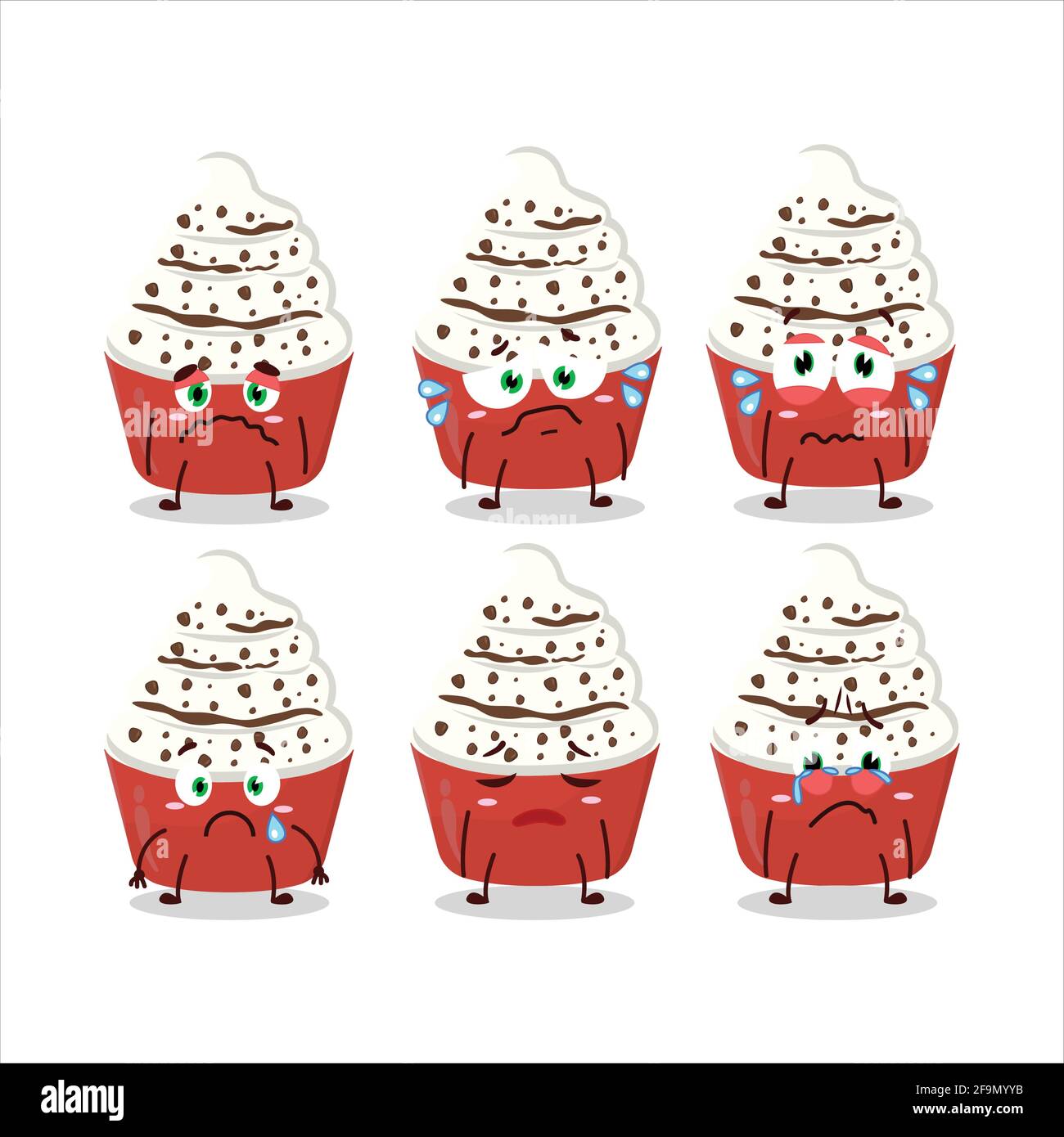 Glace crème vanille tasse personnage de dessin animé avec une expression triste. Illustration vectorielle Illustration de Vecteur