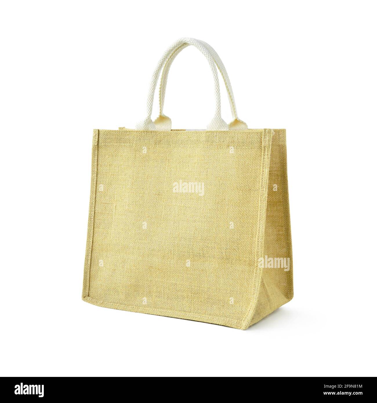 Sac Hessian ou jute - sac à provisions beige réutilisable avec poignées en boucle - isolées Banque D'Images