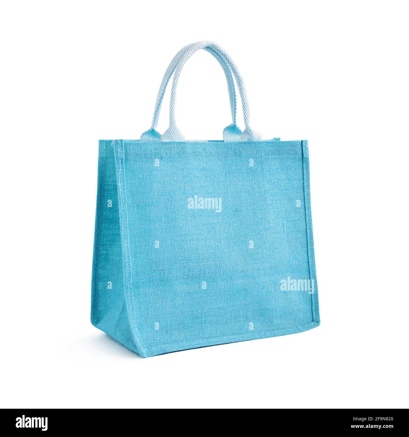 Sac Hessian ou jute - sac à provisions bleu réutilisable avec poignées en boucle - isolées Banque D'Images