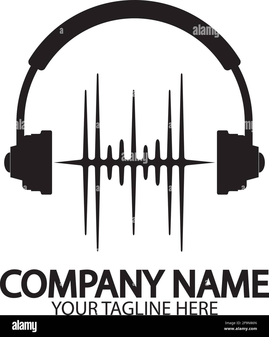 Casque avec microphone et ondes sonores, concept de logo de station de radio, symbole dj disco, label de studio de diffusion, emblème de l'assistance clientèle f Illustration de Vecteur