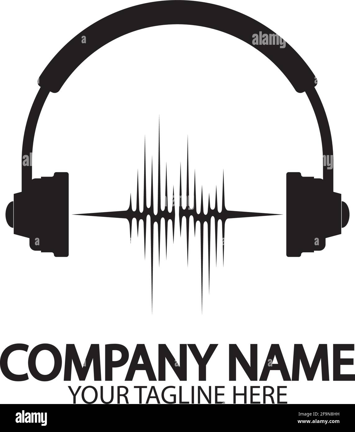 Casque avec microphone et ondes sonores, concept de logo de station de radio, symbole dj disco, label de studio de diffusion, emblème de l'assistance clientèle f Illustration de Vecteur
