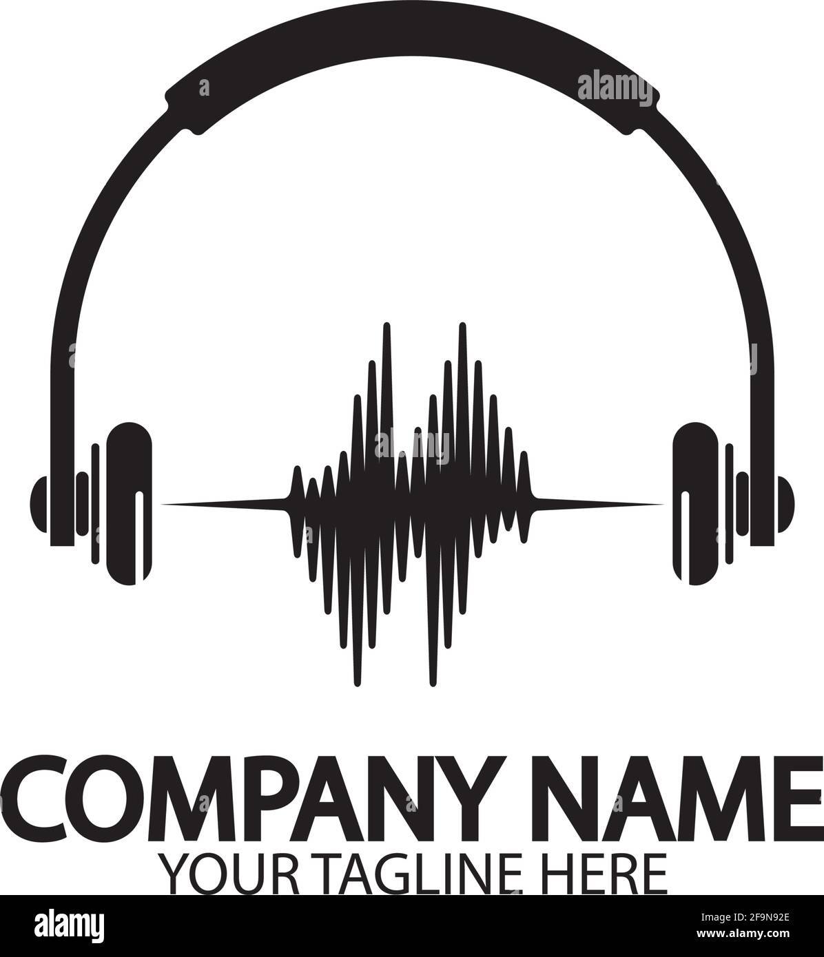 Casque avec microphone et ondes sonores, concept de logo de station de radio, symbole dj disco, label de studio de diffusion, emblème de l'assistance clientèle f Illustration de Vecteur