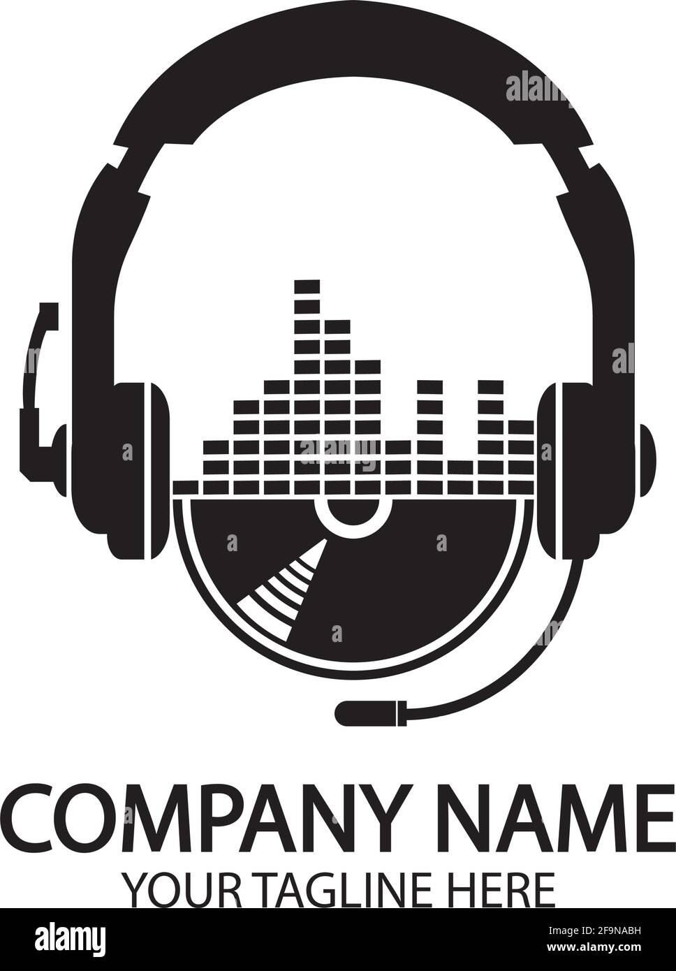 Casque avec microphone et ondes sonores, concept de logo de station de radio, symbole dj disco, label de studio de diffusion, emblème de l'assistance clientèle f Illustration de Vecteur