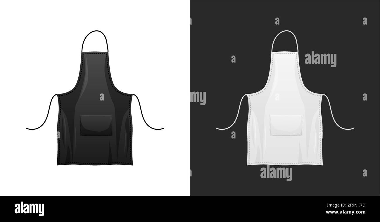 Modèle de tablier noir et blanc. Vêtements pour les cuisiniers et les travailleurs d'usine de protection tissu de coton durable. Illustration de Vecteur