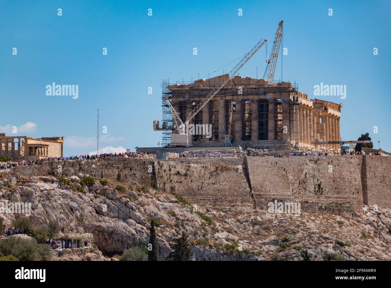 Une photo du Parthénon comme vu de la colline de Filopappou. Banque D'Images