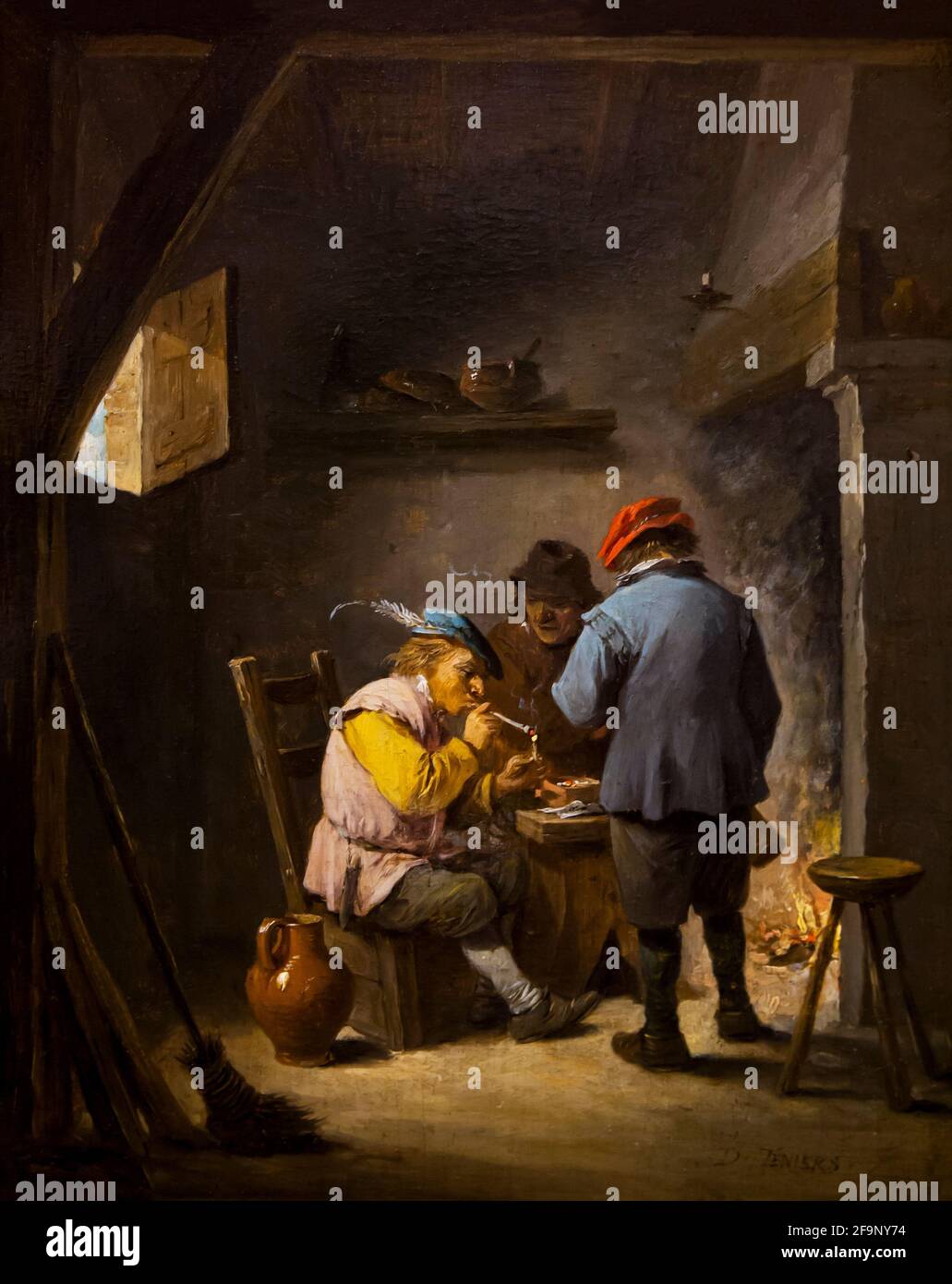 Trois paysans par le feu, David Teniers le plus jeune, vers 1645-1650, Banque D'Images