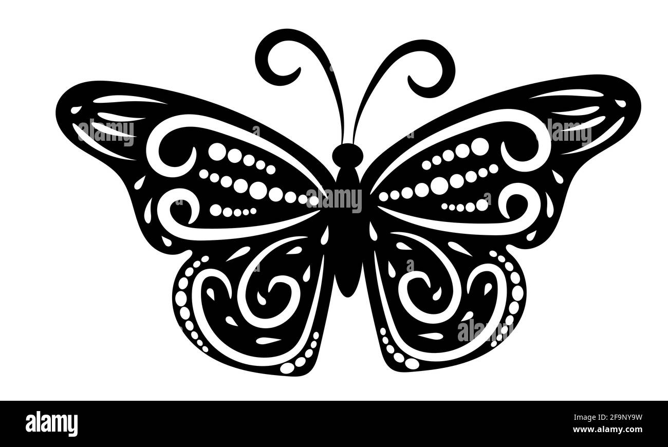 Icône de vecteur graphique du papillon. Tatouage papillon isolé sur fond blanc Illustration de Vecteur