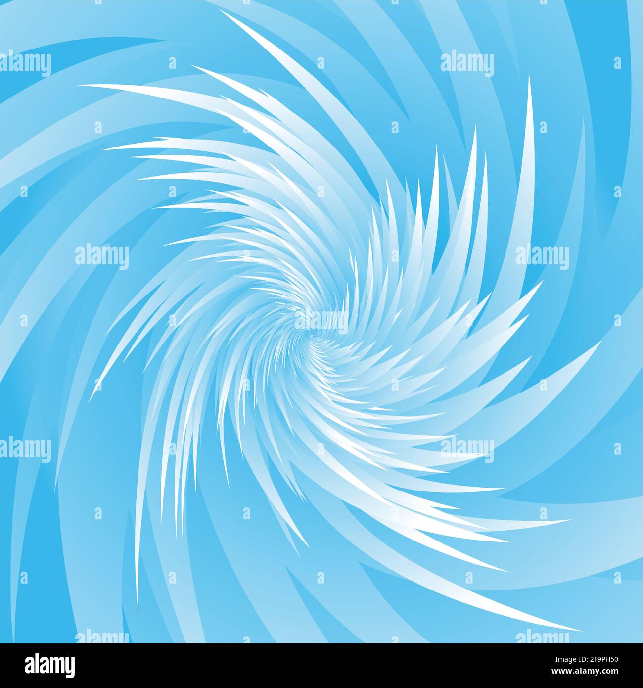Spirale d'épines de glace, patron de pic surgelé bleu et blanc, spirale d'hiver sauvage explosive. Banque D'Images