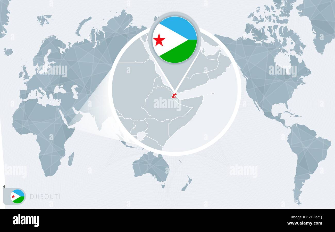 Carte Du Monde Centree Sur Le Pacifique Avec Djibouti Agrandi Drapeau Et Carte De Djibouti Sur L Asie Au Centre De La Carte Du Monde Image Vectorielle Stock Alamy