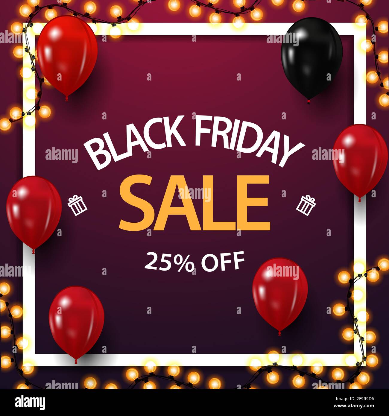 Solde Du Vendredi Fou, Jusqu'à 25 Rabais, Bannière De Réduction Rose Avec  Ballons Et Cadre De Guirlande Photo Stock - Alamy