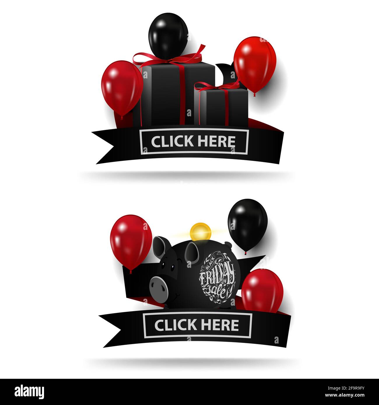 Solde du Vendredi fou, bannières noires sous forme de ruban isolé sur fond blanc pour vos arts Banque D'Images