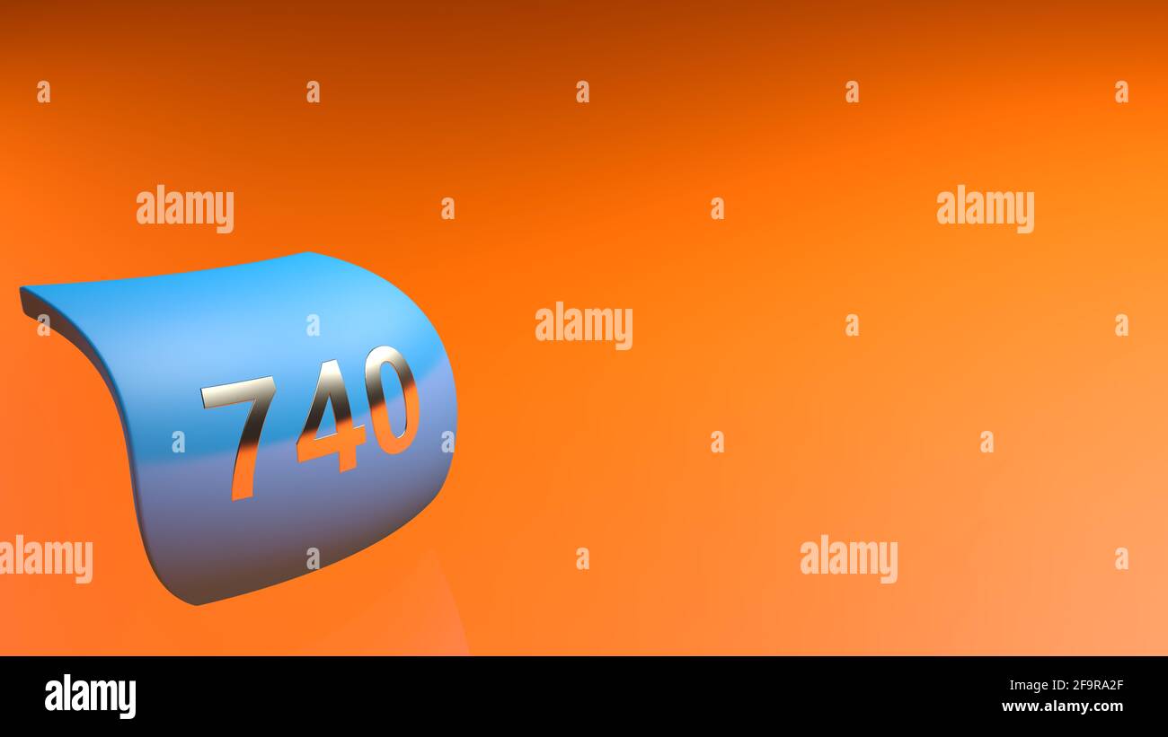 740 icône bleue sur fond orange - illustration du rendu 3D Banque D'Images