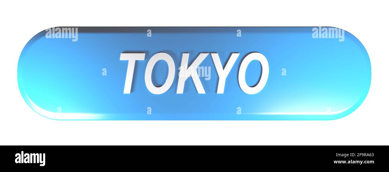 BOUTON-poussoir rectangulaire arrondi bleu TOKYO sur fond blanc - Illustration du rendu 3D Banque D'Images