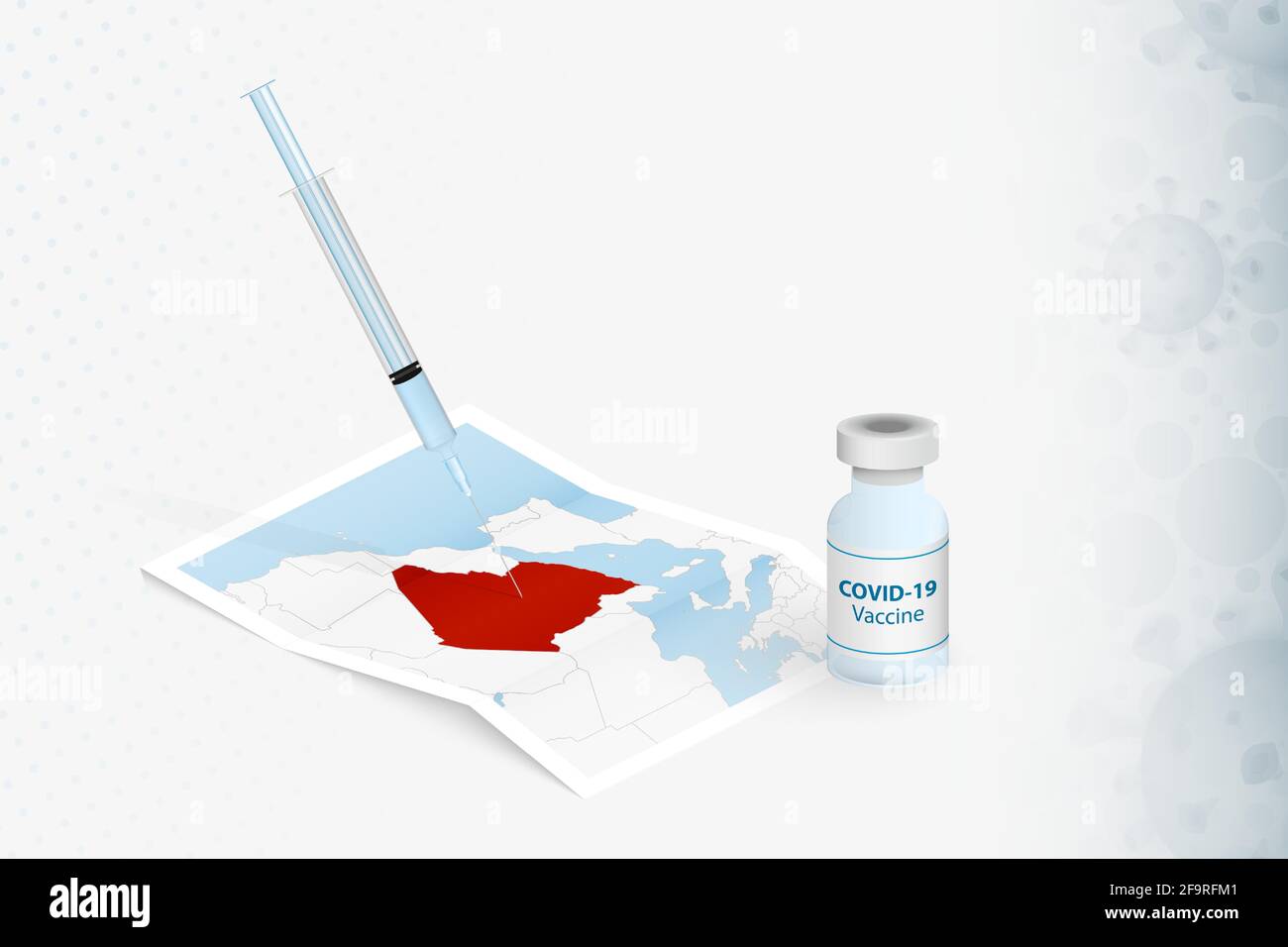 Algérie vaccination, injection avec le vaccin COVID-19 dans la carte de l'Algérie. Illustration du concept de vaccination. Illustration de Vecteur