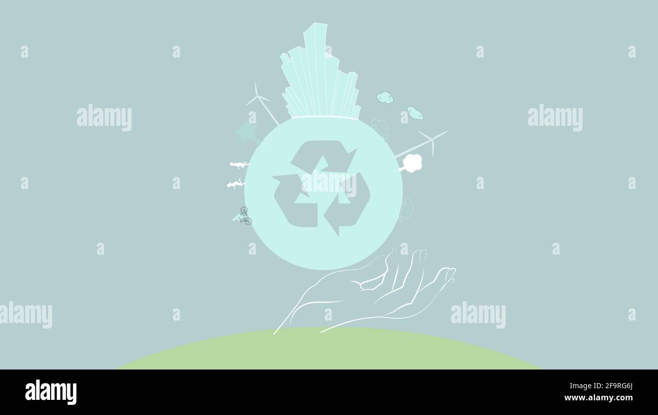 Concept de systèmes d'énergie durable pour l'environnement et l'économie naturelle et la ville verte. Illustration concept environnemental 2021. Banque D'Images