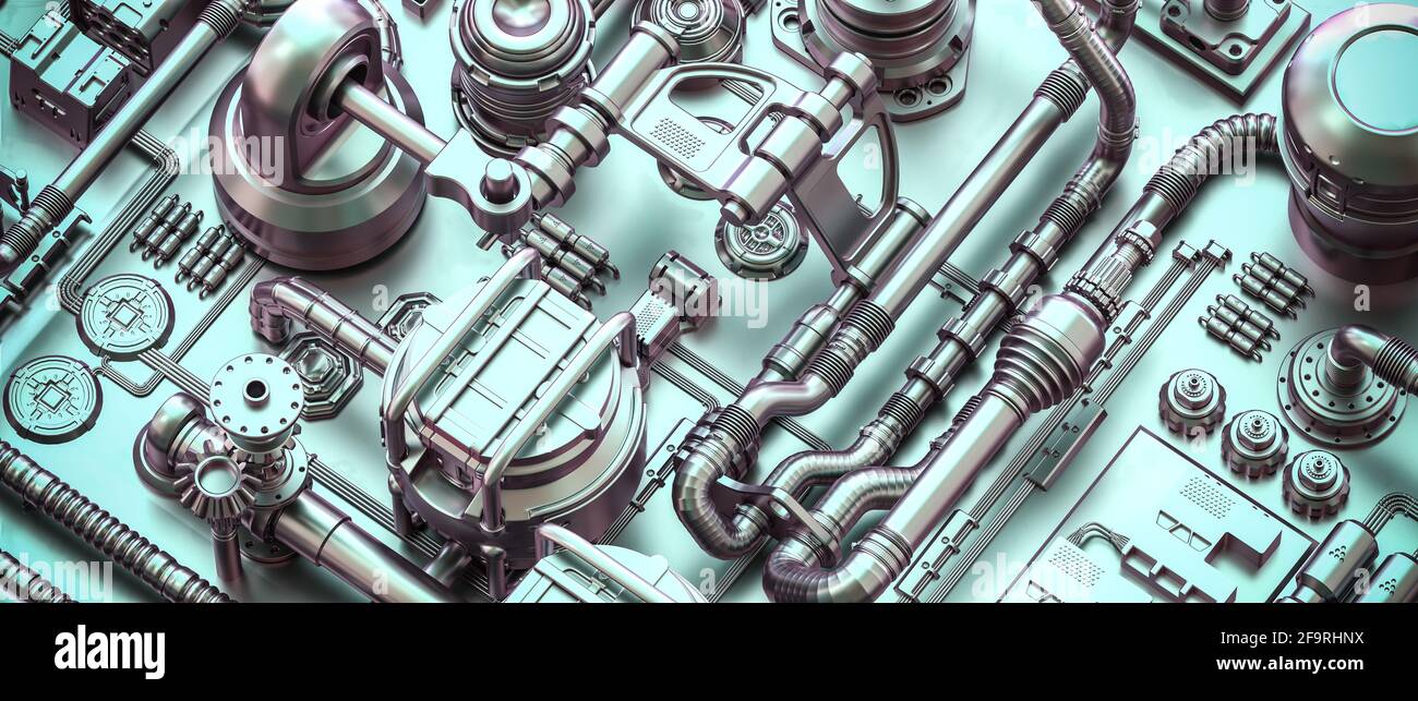 structure métallique avec câbles et tuyaux dans un style de science-fiction. rendu 3d Banque D'Images